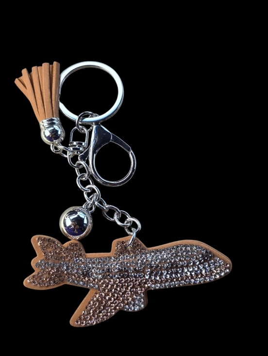 charmed by slg Accessories - Sparkling Brown Airplane Bag Charm Keychain with Tassel